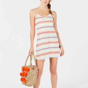 Miken Striped Tie-Shoulder Tank-Dress Cover-Up S